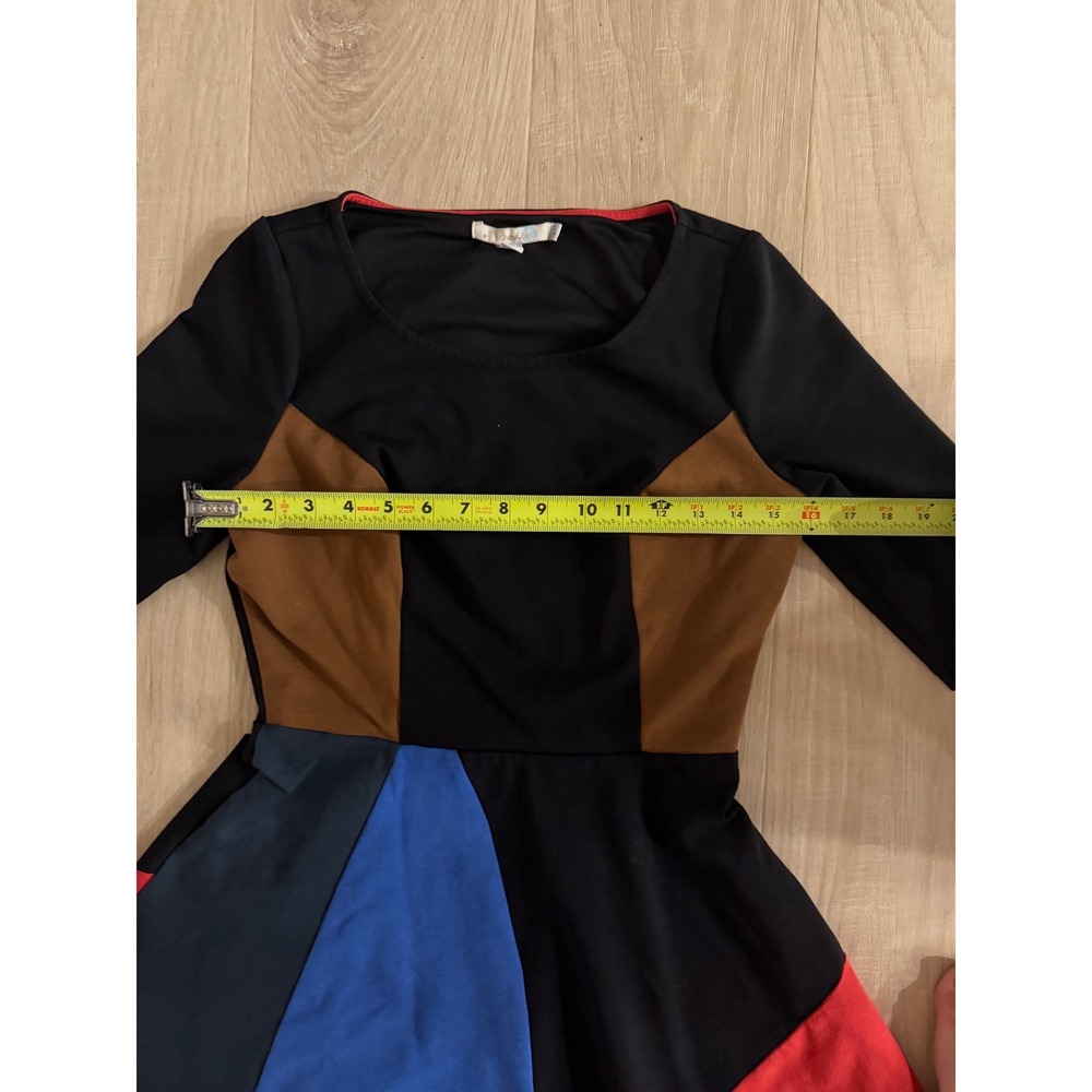 Boden Colorblock Fit Flare Dress Womens 6 Black Multi Geometric Jersey Knit - Picture 6 of 9
